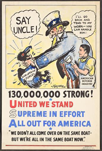 HARRY HERSHFIELD (1885-1974) Group of 4 poster designs commissioned by The National Brewing Company. (WORLD WAR II / PATRIOTISM)